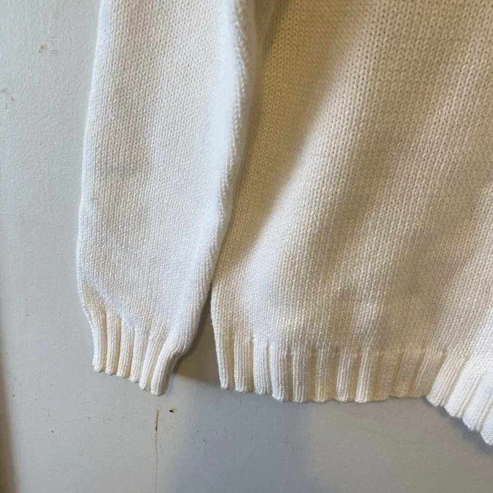 Y2K J Crew Knit Cotton Ivory Pullover Sweater Womens Medium Academia Crewneck